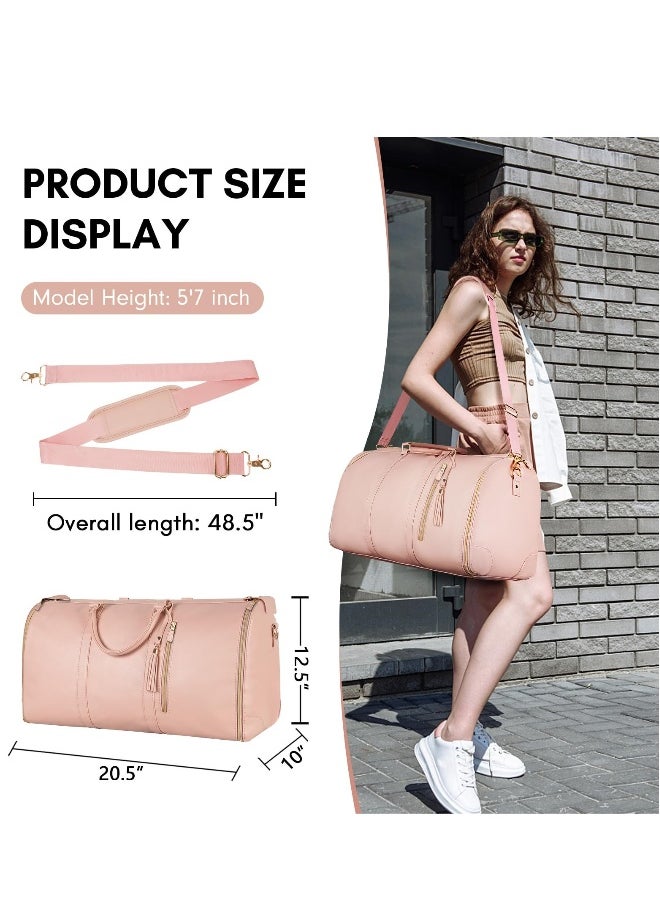 Generic Foldable PU Leather Duffle Bag for Women, Large Waterproof Garment Bag with Shoe Pouch, 2 in 1 Hanging Suitcase Travel Essentials, Perfect Gift for Women in Pink  - Image 3