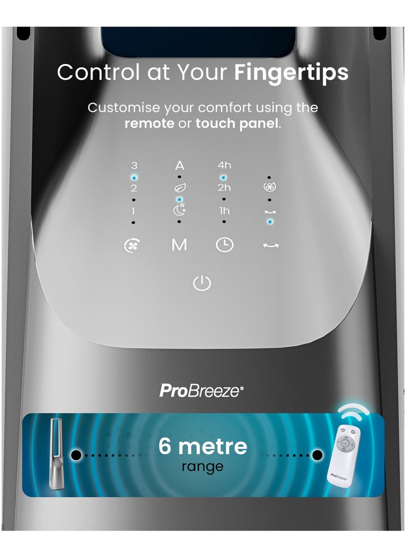 Pro Breeze - Pro Breeze 40" Bladeless Tower Fan - Ultra Quiet Standing Portable Air Circulator with Remote Control, Timer, LED Display & 10 Speeds - Silver - Image 1