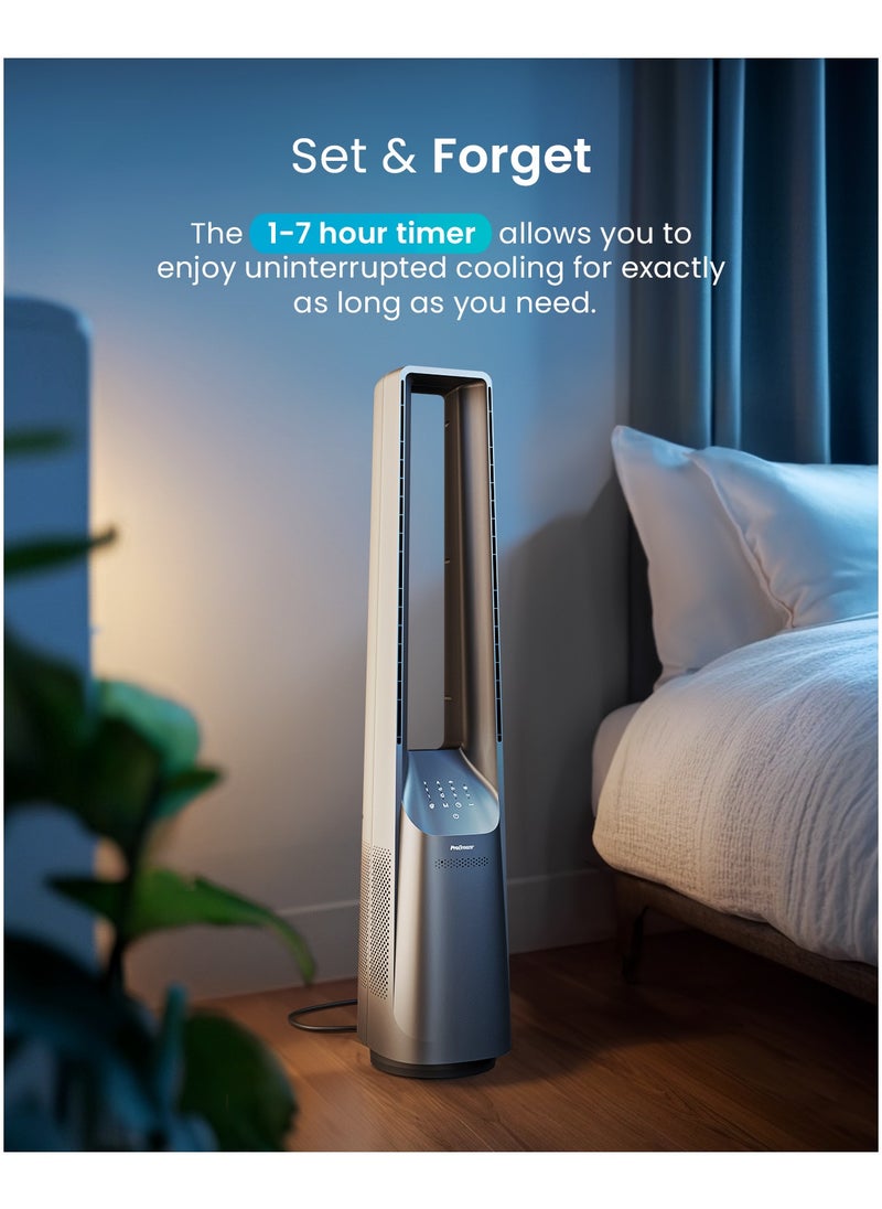 Pro Breeze - Pro Breeze 40" Bladeless Tower Fan - Ultra Quiet Standing Portable Air Circulator with Remote Control, Timer, LED Display & 10 Speeds - Silver - Image 1
