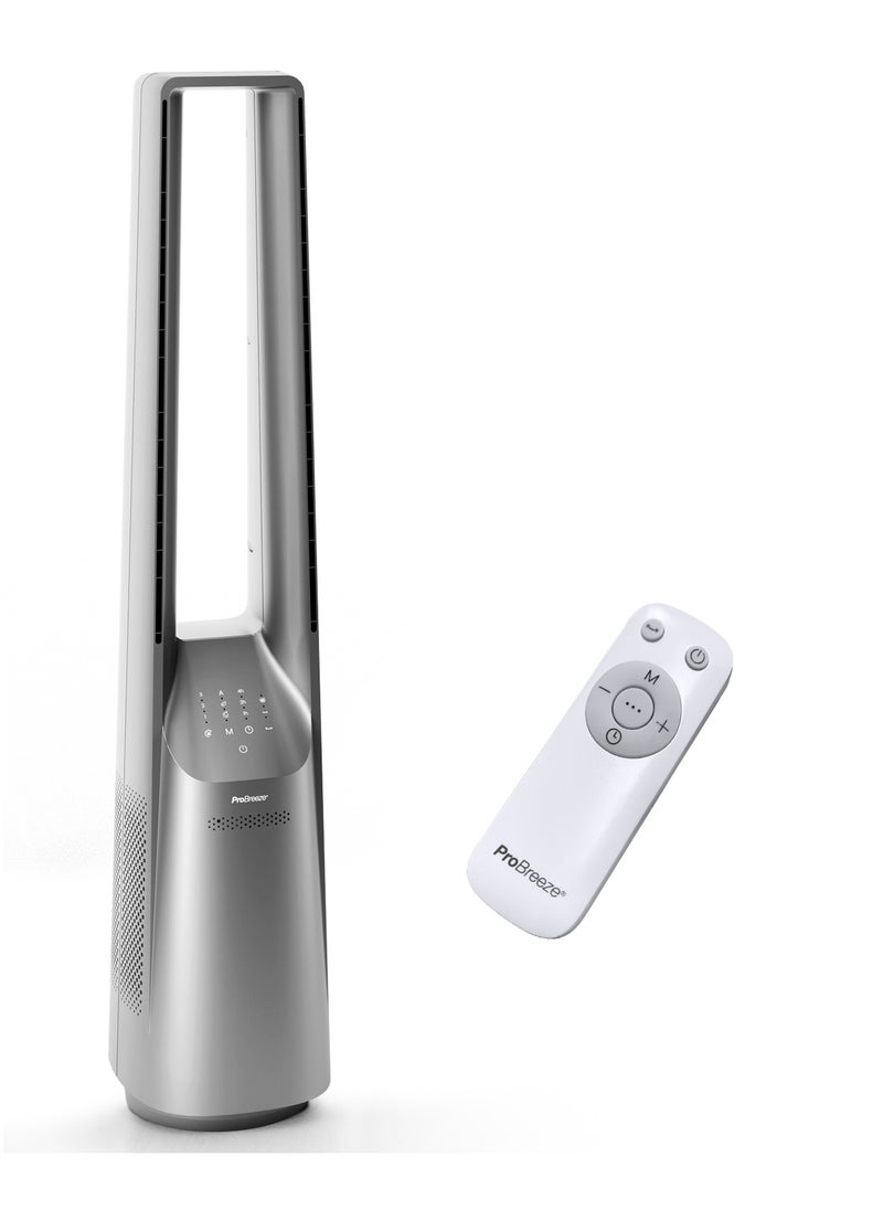 Pro Breeze - Pro Breeze 40" Bladeless Tower Fan - Ultra Quiet Standing Portable Air Circulator with Remote Control, Timer, LED Display & 10 Speeds - Silver - Image 1