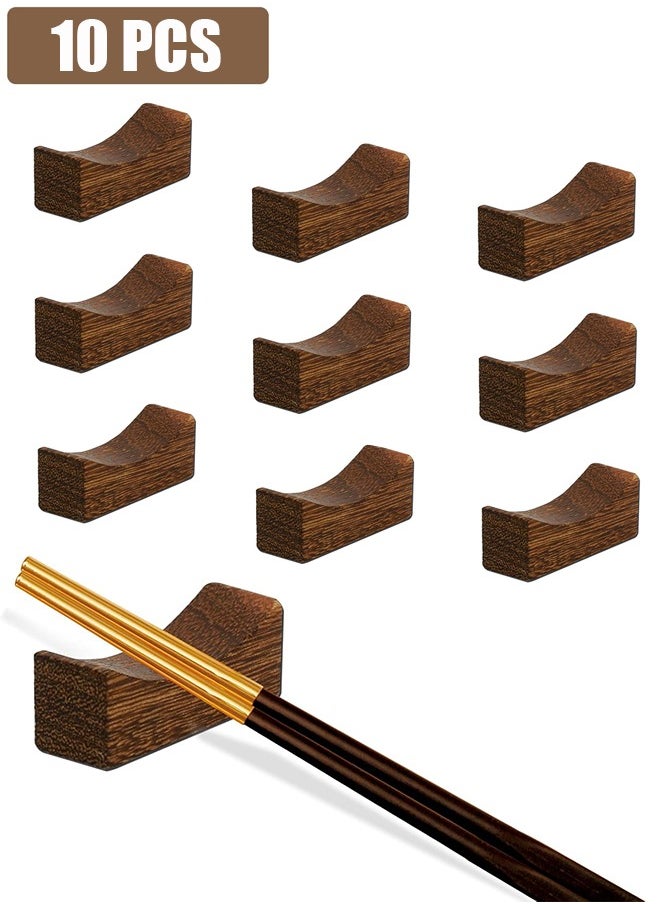 HY - 10 Pcs Wooden Chopstick Rests and Holders for Home, Hotel, Resta, urant Natural Premium Chopsticks Holders, Spoon Fork Knife Stand Rack Set - Image 1