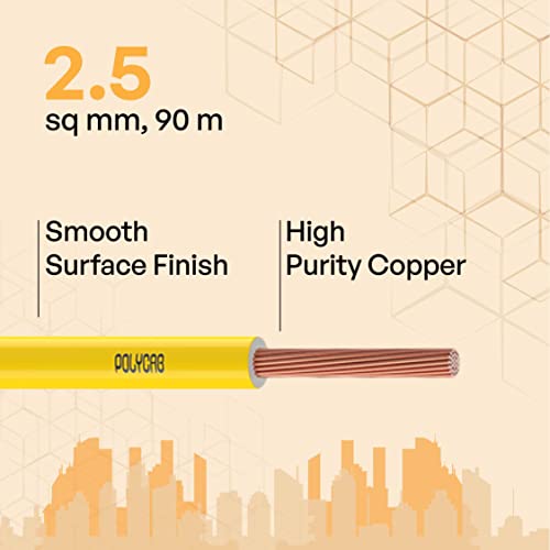 Polycab OPTIMA+ 2.5sqmm 90M coil | Flame Retardant | Lead free | 99.97% high purity copper | Rodent protection | PVC insulated housewire [Yellow] - Image 2