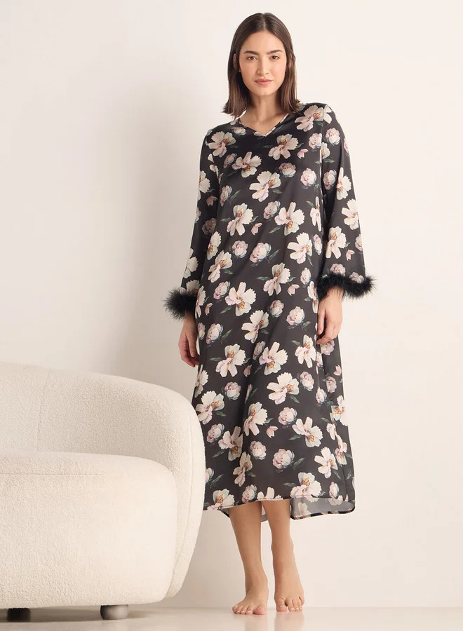 Splash FAV Floral Print Satin Night Dress