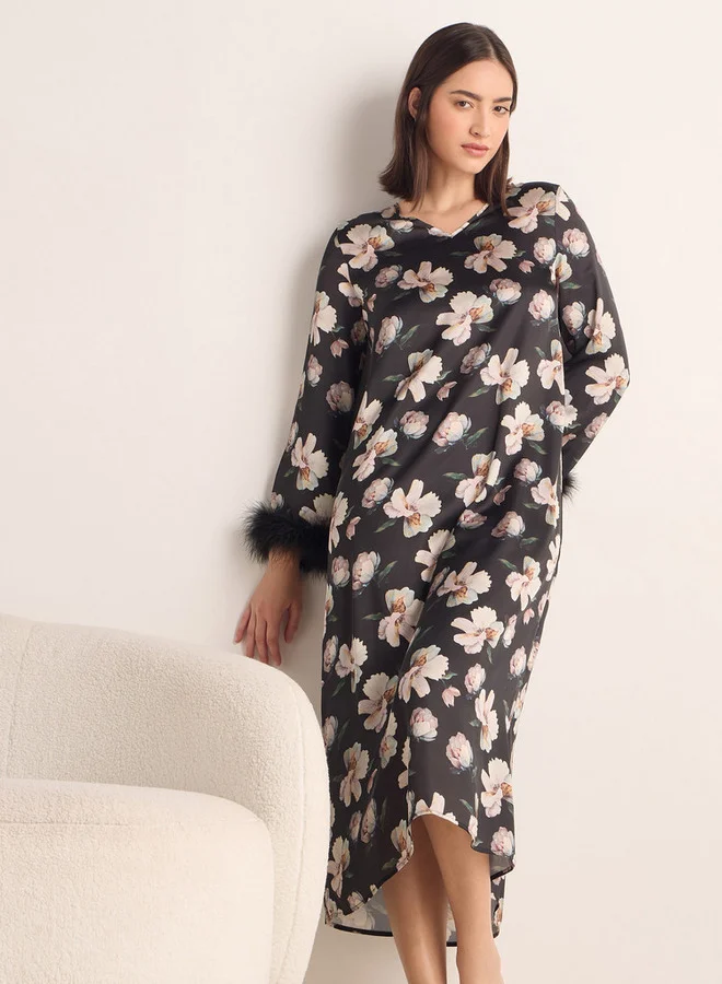 Splash FAV Floral Print Satin Night Dress
