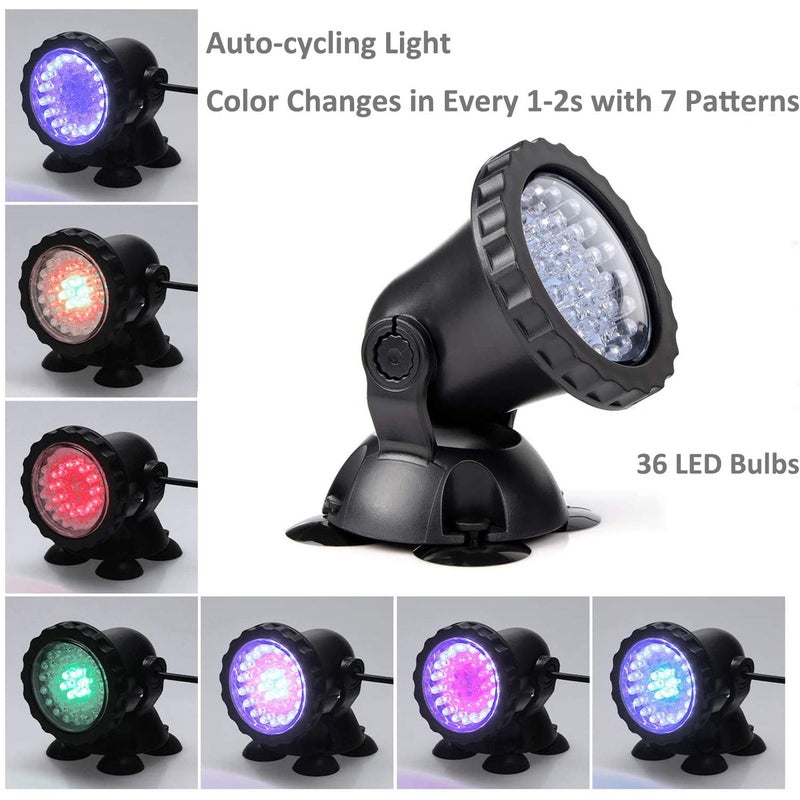 ZHGSERVU Pond Lights Underwater Fountain Light 3.5W Color Changing Submersible Spotlight with 36-LED Bulbs Underwater Light Waterproof IP68 Pool Light for Pond Aqaurium Garden Fish Tank - Image 3