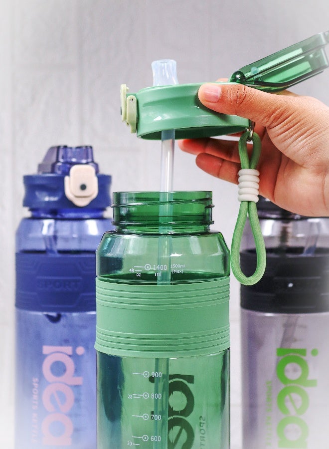 Toshionics IdeaKettle Sports Water Bottle with Straw 1500ML BPA-Free Plastic with Flip Lock Lid, Carry Strap, Water Level Marker in ML and OZ, Leakproof and Reusable Bottle for Gym, School, Travel, Office and Outdoor Hydration - Image 5