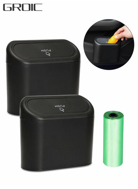 2pcs Car Trash Can with Lid,Mini Auto Dustbin Garbage Organizer with Two Roll Plastic Trash Bag, Automotive Garbage Container Bin for Vehicle, Home, Office,Vehicle Accessories