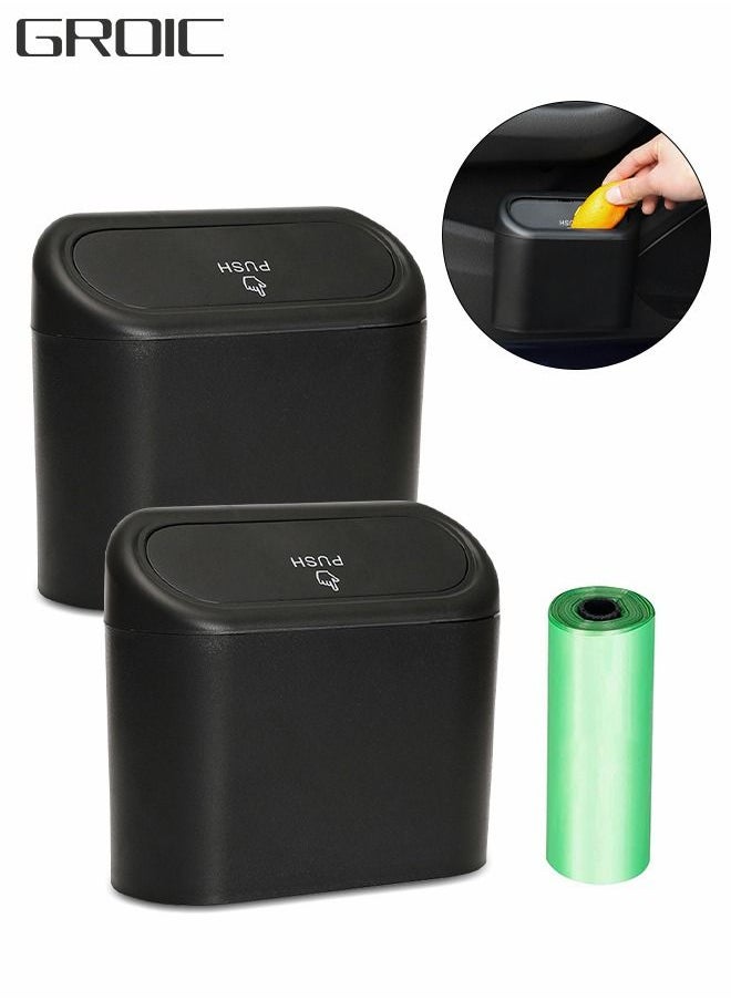 GROIC - 2pcs Car Trash Can with Lid,Mini Auto Dustbin Garbage Organizer with Two Roll Plastic Trash Bag, Automotive Garbage Container Bin for Vehicle, Home, Office,Vehicle Accessories - Image 1