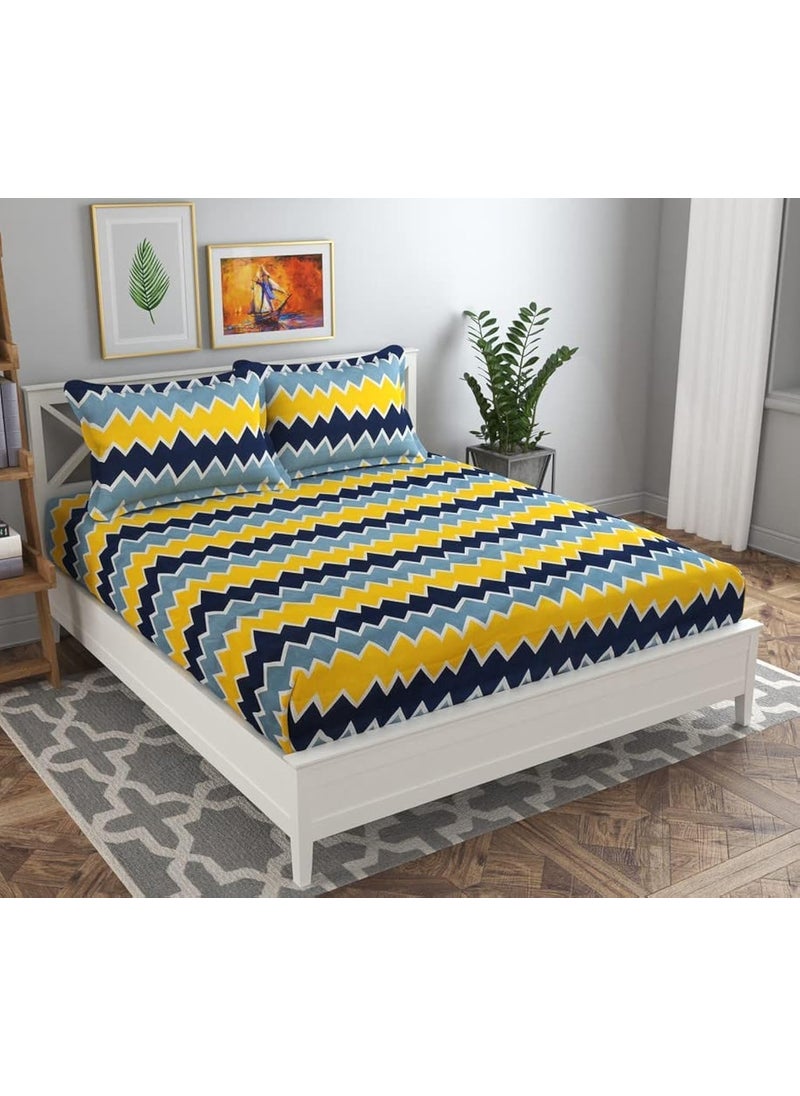 BSB HOME BSB HOME Premium Double Bedsheet with 2 Pillow Covers - 160 TC Supersoft Glace Cotton - Breathable & Wrinkle Free - 3 Pcs Set | Yellow & Grey  - Image 2