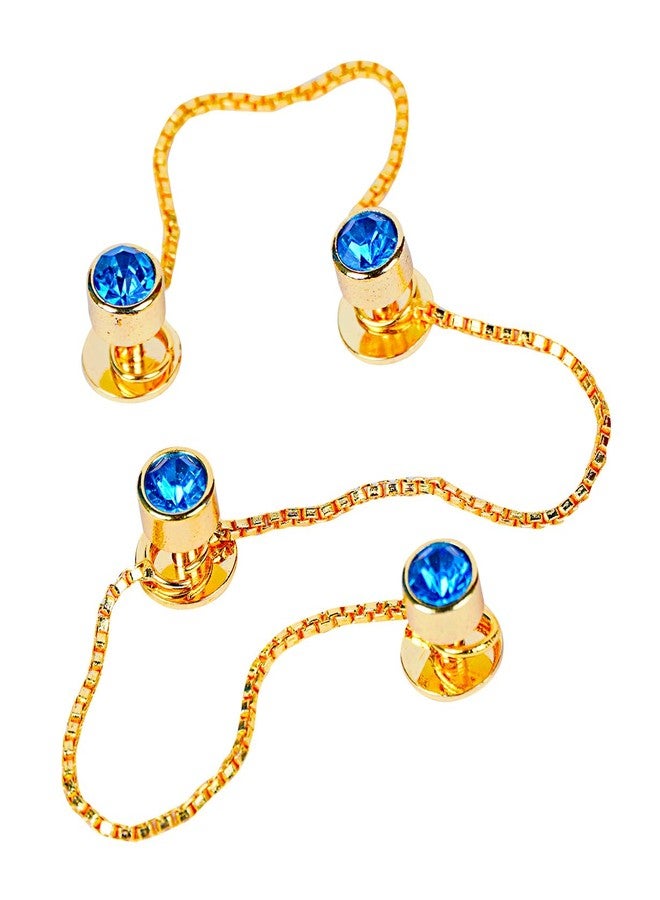 Maskey Brass Body Gold Plated Rhodium Polished Luxury Designer Blue Sapphire Gemstone Kurta Buttons for Men and Women - Image 1