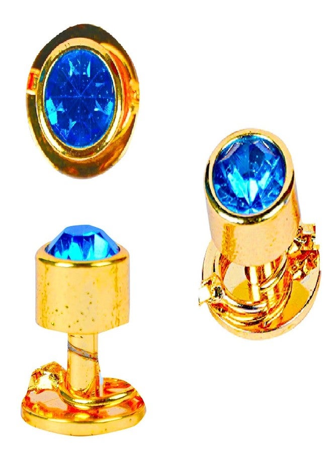 Maskey Brass Body Gold Plated Rhodium Polished Luxury Designer Blue Sapphire Gemstone Kurta Buttons for Men and Women - Image 5
