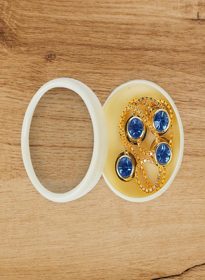 Maskey Brass Body Gold Plated Rhodium Polished Luxury Designer Blue Sapphire Gemstone Kurta Buttons for Men and Women - Image 2
