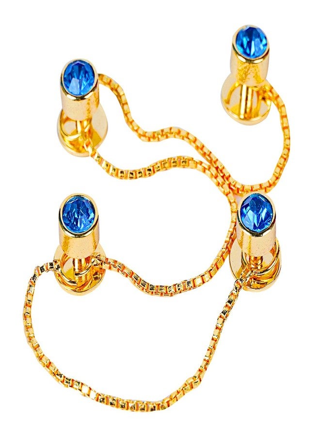 Maskey Brass Body Gold Plated Rhodium Polished Luxury Designer Blue Sapphire Gemstone Kurta Buttons for Men and Women - Image 4
