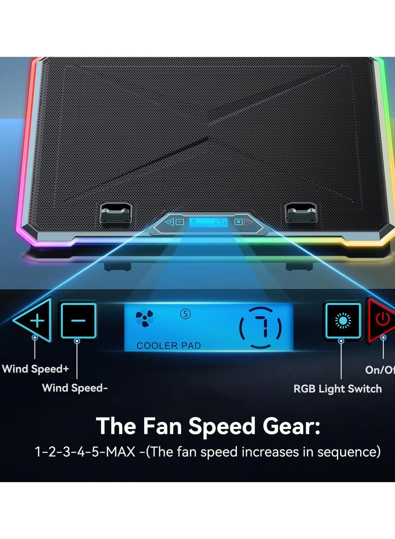 آيس كوريل لوحة تبريد كمبيوتر محمول RGB، مبرد كمبيوتر محمول للألعاب، حامل تبريد بمروحة كمبيوتر محمول مع 13 مروحة تبريد هادئة لأجهزة الكمبيوتر المحمولة مقاس 15.6-17.3 بوصة، حامل 9 ارتفاعات، مصابيح LED وشاشة LCD، منفذان USB، للاستخدام على مكتب الكمبيوتر المحمول - Image 3