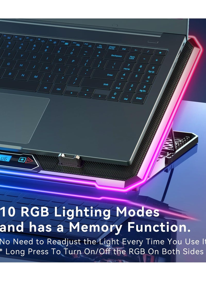 آيس كوريل لوحة تبريد كمبيوتر محمول RGB، مبرد كمبيوتر محمول للألعاب، حامل تبريد بمروحة كمبيوتر محمول مع 13 مروحة تبريد هادئة لأجهزة الكمبيوتر المحمولة مقاس 15.6-17.3 بوصة، حامل 9 ارتفاعات، مصابيح LED وشاشة LCD، منفذان USB، للاستخدام على مكتب الكمبيوتر المحمول - Image 4