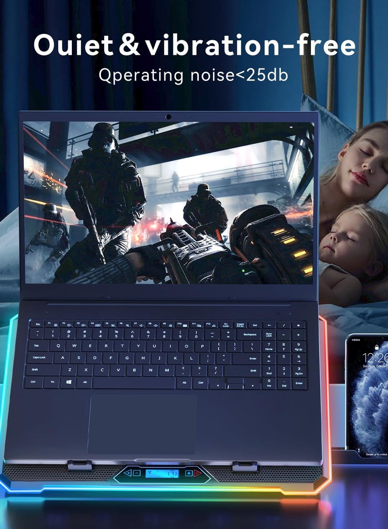 آيس كوريل لوحة تبريد كمبيوتر محمول RGB، مبرد كمبيوتر محمول للألعاب، حامل تبريد بمروحة كمبيوتر محمول مع 13 مروحة تبريد هادئة لأجهزة الكمبيوتر المحمولة مقاس 15.6-17.3 بوصة، حامل 9 ارتفاعات، مصابيح LED وشاشة LCD، منفذان USB، للاستخدام على مكتب الكمبيوتر المحمول - Image 5