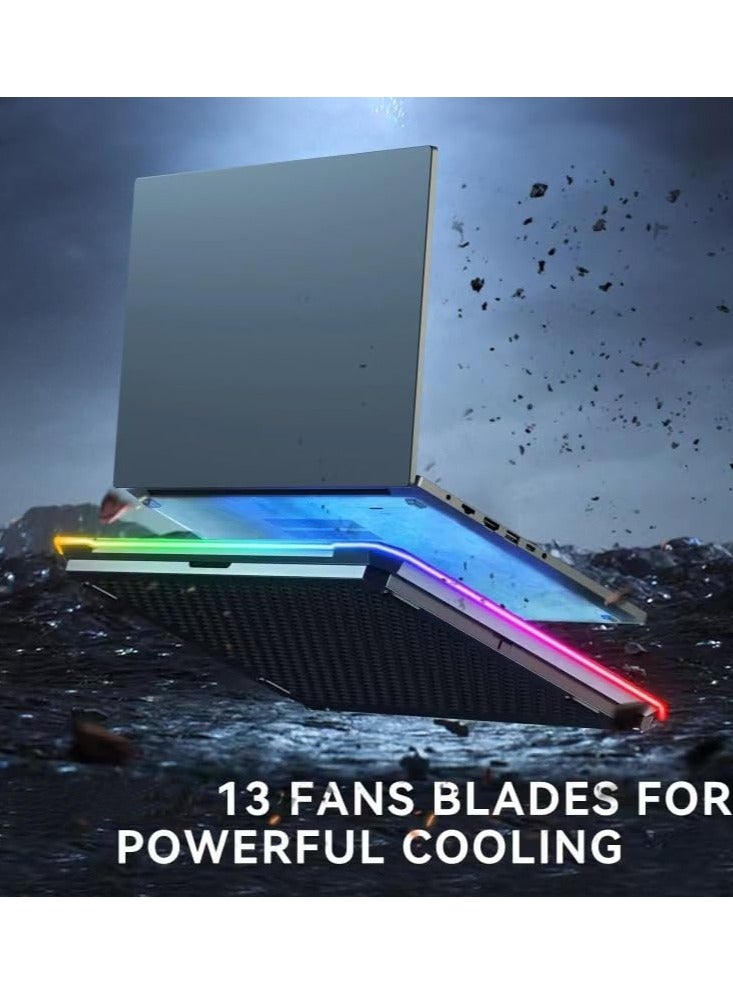 آيس كوريل لوحة تبريد كمبيوتر محمول RGB، مبرد كمبيوتر محمول للألعاب، حامل تبريد بمروحة كمبيوتر محمول مع 13 مروحة تبريد هادئة لأجهزة الكمبيوتر المحمولة مقاس 15.6-17.3 بوصة، حامل 9 ارتفاعات، مصابيح LED وشاشة LCD، منفذان USB، للاستخدام على مكتب الكمبيوتر المحمول - Image 2
