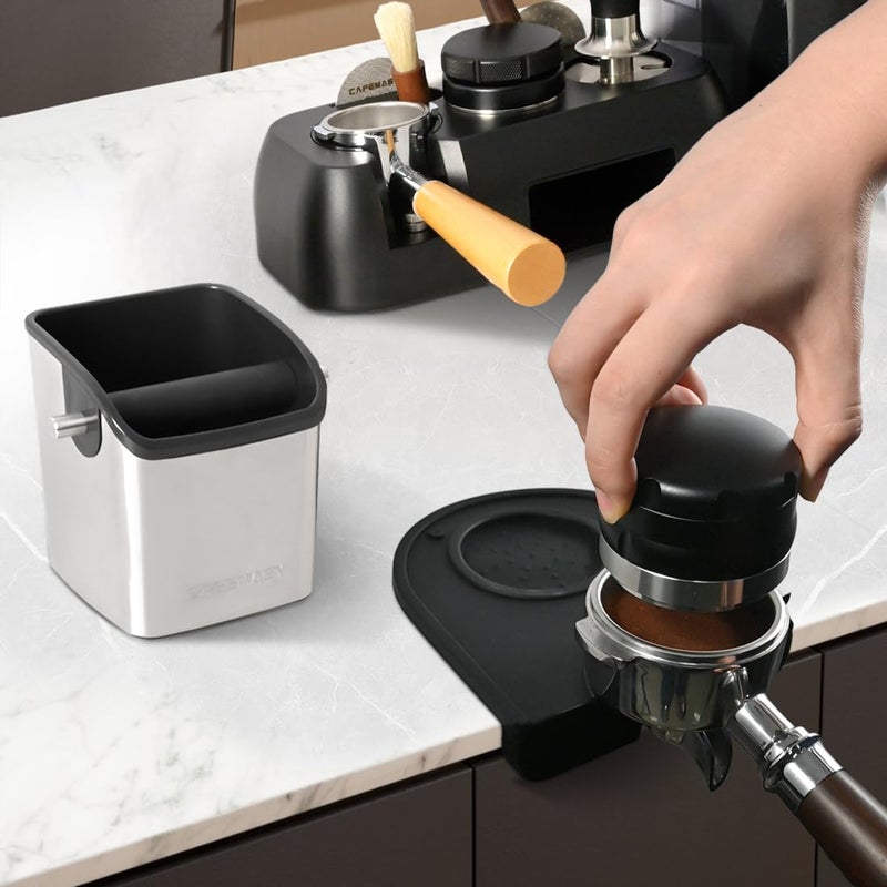 CAFEMASY Coffee Knock Box Espresso Accessories - Home Use Small Coffee Grounds Puck Knock Box Stainless Steel with Tamping Mat for Espresso Machine - Image 2