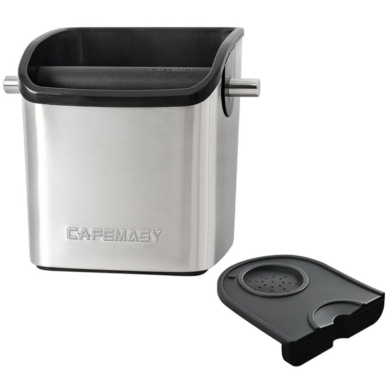 CAFEMASY Coffee Knock Box Espresso Accessories - Home Use Small Coffee Grounds Puck Knock Box Stainless Steel with Tamping Mat for Espresso Machine - Image 1
