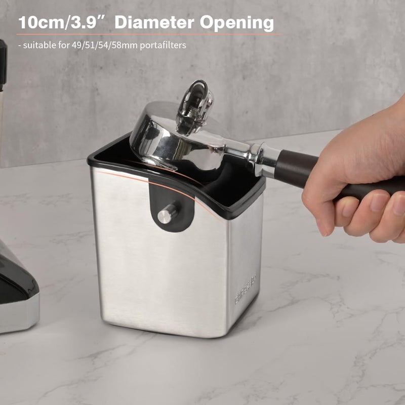 CAFEMASY Coffee Knock Box Espresso Accessories - Home Use Small Coffee Grounds Puck Knock Box Stainless Steel with Tamping Mat for Espresso Machine - Image 3
