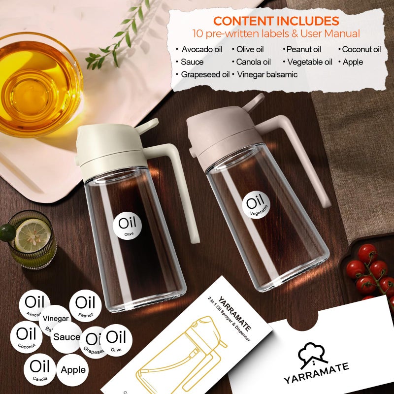 ‎YARRAMATE YARRAMATE 16oz/470ml Glass Olive Oil Sprayer for Cooking with Stickers, 2 in 1 Oil Dispenser for Kitchen Gadgets, Food Grade Premium Spray Bottle for Salad, Frying, BBQ (LotusRootPink) - Image 4