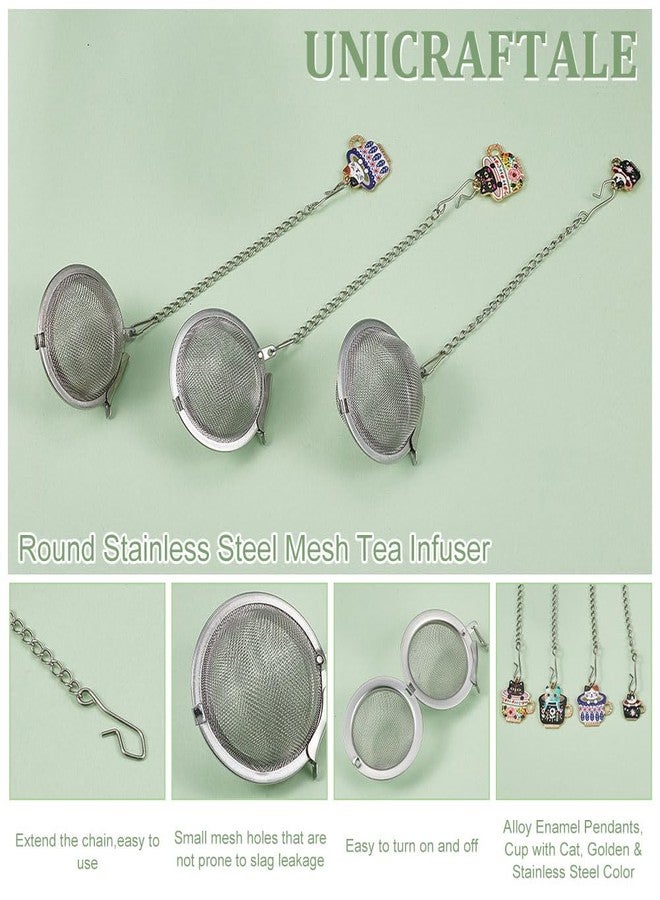 UNICRAFTALE 4 Sets 304 Stainless Steel Loose Leaf Tea Ball Mesh Tea Strainer with Alloy Enamel Pendants Round Tea Strainer Set with Cat Cup Pendant for Brew Tea, Spices & Seasoning - Image 4
