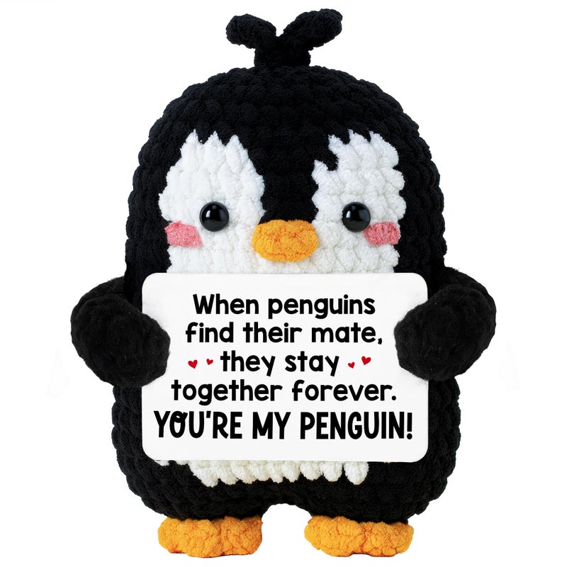 WITTSPOT Penguin Romantic Gift - Valentines Day Gifts for Him, Her, Men, Boyfriend, Women, Girlfriend, Husband, Wife - Crochet Penguin Plush Couples Gifts for Anniversary, Birthday, Christmas, Stocking Stuffer - Image 1
