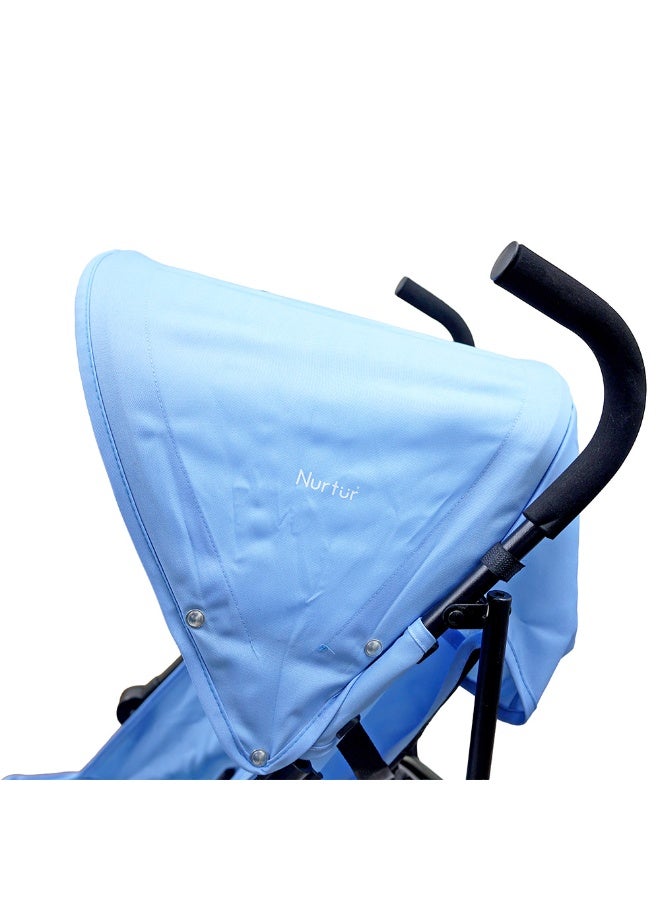 Nurtur Leo Travel Lightweight Stroller Pro – Compact Fold, Adjustable and removable Sun Canopy, Portable Buggy for Toddlers 6-36 Months, Easy Fold, Shopping Basket, 5 point Harness, Padded seat & Backrest, Swivel front wheels with lock  - Blue - Image 4