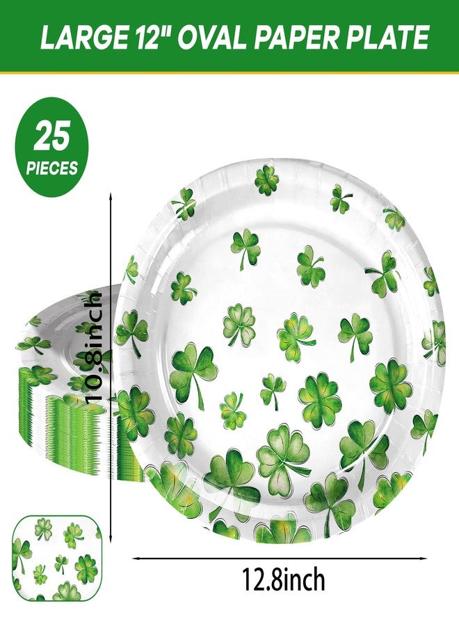 25 Pcs Green Shamrock Paper Plates, 12 Inch Oval Disposable Dinner Plates, Heavy Duty Grease Resistant Party Plates for Earth Day, Spring Picnic, Garden Party, Classroom Events - Image 2