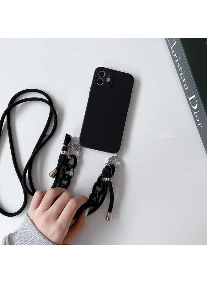 For New IPhone 15 Marble Amber Bracelet Necklace Lanyard Cover Adjustable Strap Chain Crossbody Lanyard Portable Pearl Mobile Phone Case (Black IPhone 15) - Image 1