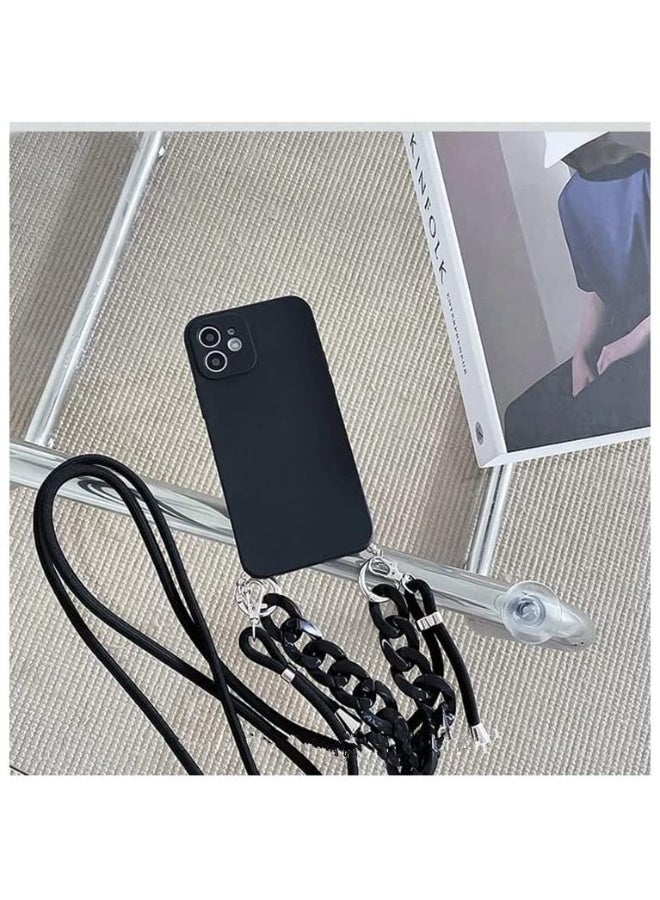 For New IPhone 15 Marble Amber Bracelet Necklace Lanyard Cover Adjustable Strap Chain Crossbody Lanyard Portable Pearl Mobile Phone Case (Black IPhone 15) - Image 4