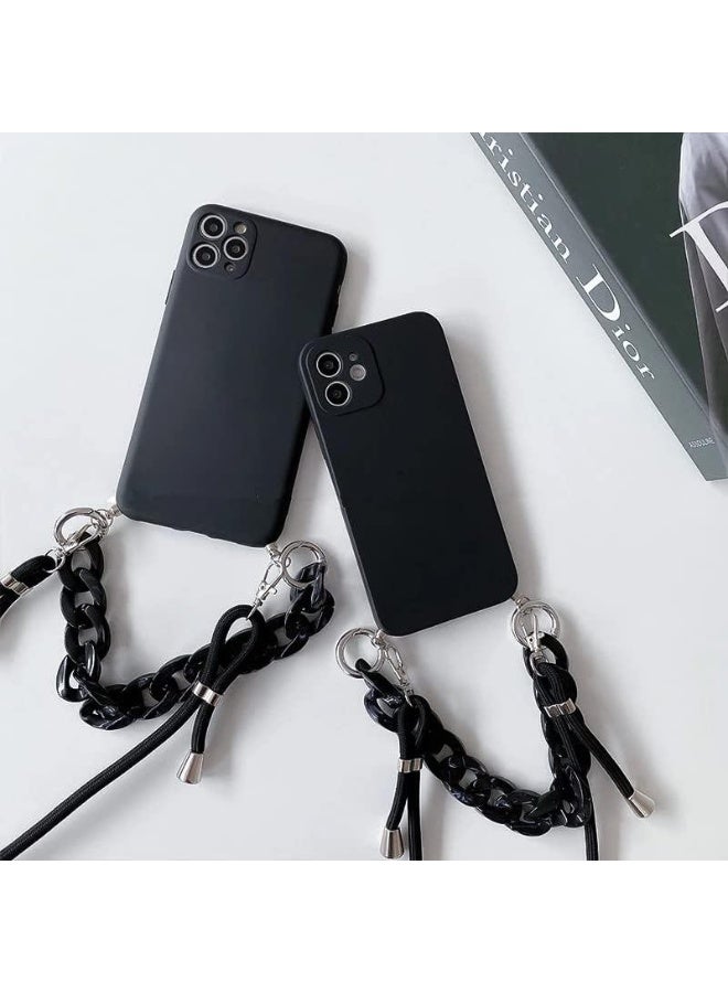 For New IPhone 15 Marble Amber Bracelet Necklace Lanyard Cover Adjustable Strap Chain Crossbody Lanyard Portable Pearl Mobile Phone Case (Black IPhone 15) - Image 2