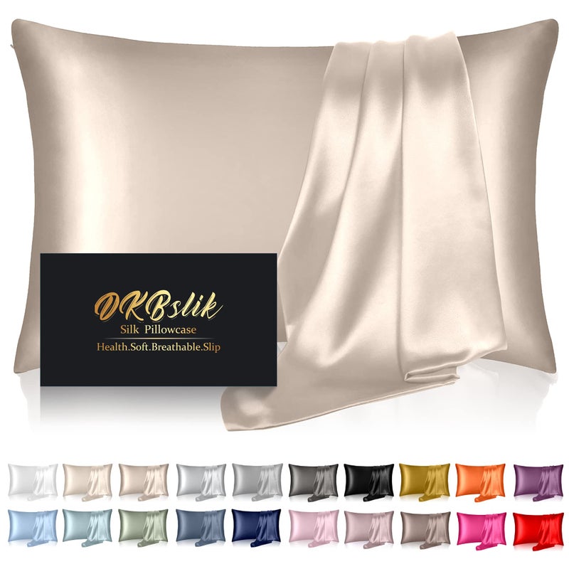 DKBslik Silk Pillowcase for Hair and Skin  Mulberry Silk Pillow Cases Standard Size  Anti Acne Cooling Sleep Both Sides Natural Silk Satin Pillow Covers with Hidden Zipper  Gifts for Women Men  Champagne