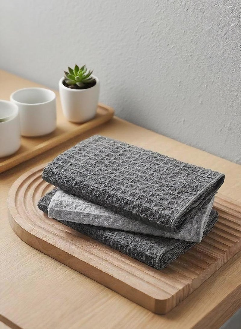 4 قطع من فوط التنظيف ذات نسيج الأناناس، 40x40 سم مناشف قطن كبيرة للمطبخ وطاولة القهوة، مع حلقة تعليق، رمادي غامق وأخضر فاتح - Image 1