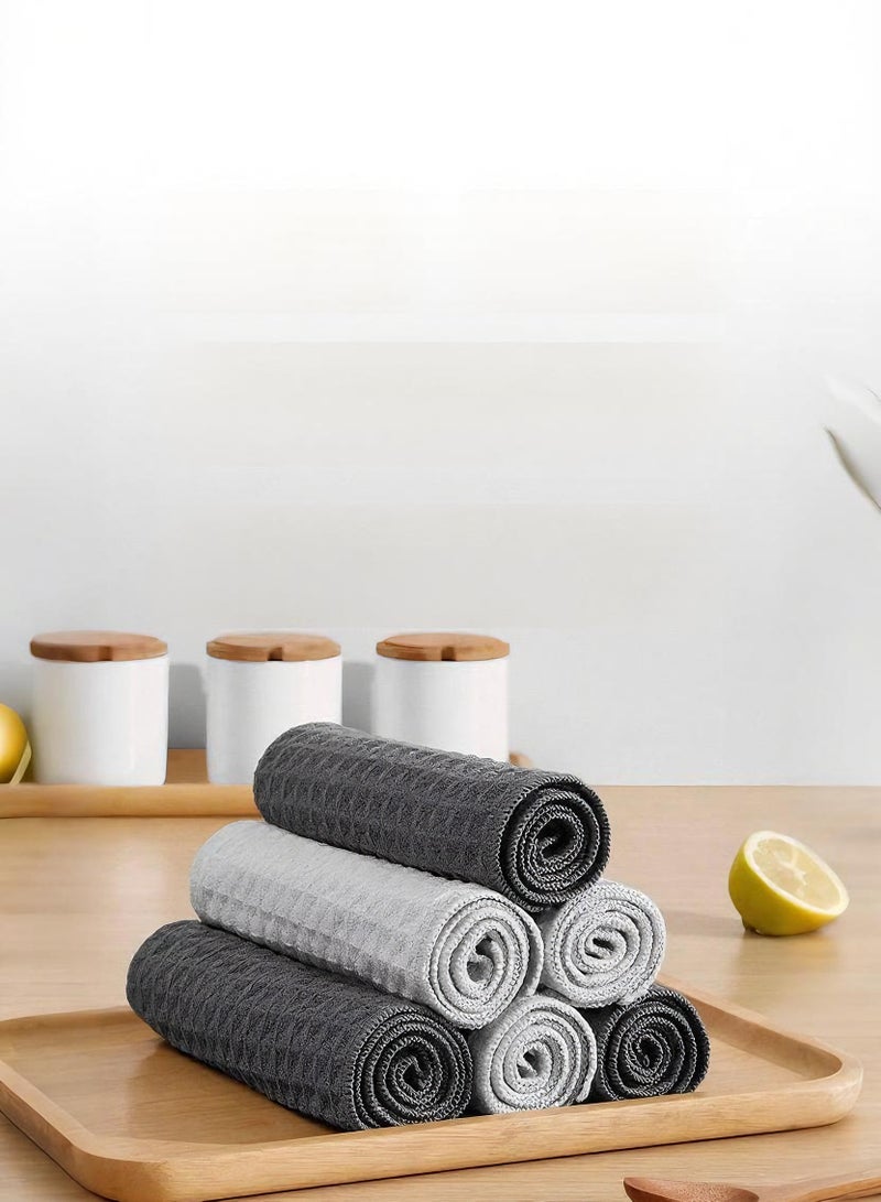 4 قطع من فوط التنظيف ذات نسيج الأناناس، 40x40 سم مناشف قطن كبيرة للمطبخ وطاولة القهوة، مع حلقة تعليق، رمادي غامق وأخضر فاتح - Image 5