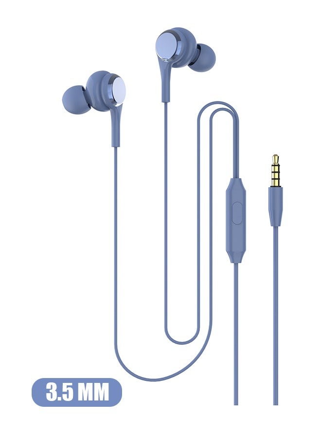 Subwoofer In Ear Headphones 3.5mm Round Hole Straight Zn Wired Headphones, Noise Isolating Earplugs Workout Headphones in Ear Earphones (Blue)  - Image 1