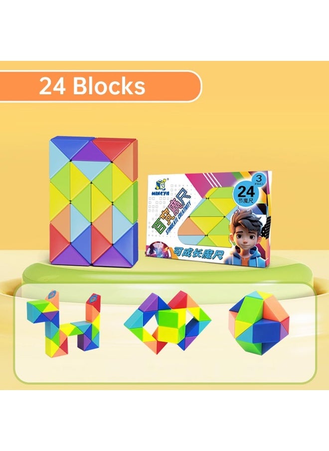 Magic Ruler Fidget Snake Cube Twist Puzzle Magic Snake Sensory Toys Collection Brain Teaser, Dice Fidget Toys for Kids Adults Teens(24 Sections: 42cm)