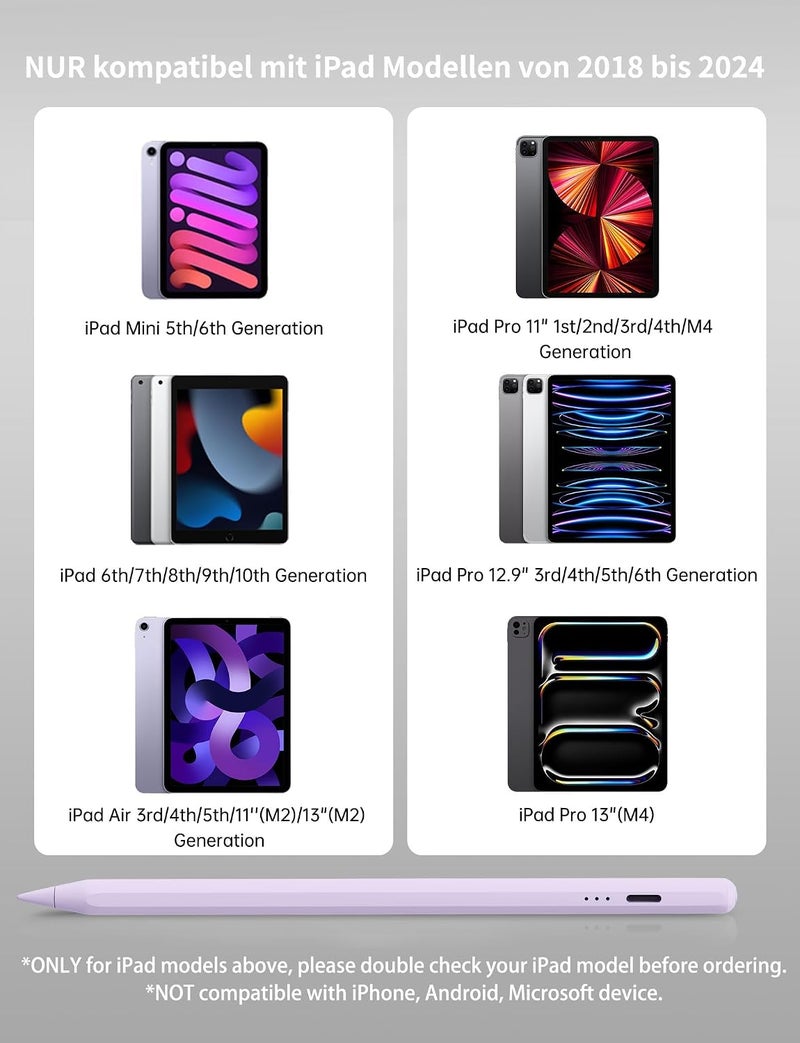 قلم لقلم iPad الجيل العاشر، قلم Apple سريع الشحن لمدة 13 دقيقة مع رفض راحة اليد، متوافق مع i-Pad 6-11، Air 3-5/11"/13"، Mini 5/6، Pro 11"/12.9"/13" - Image 2
