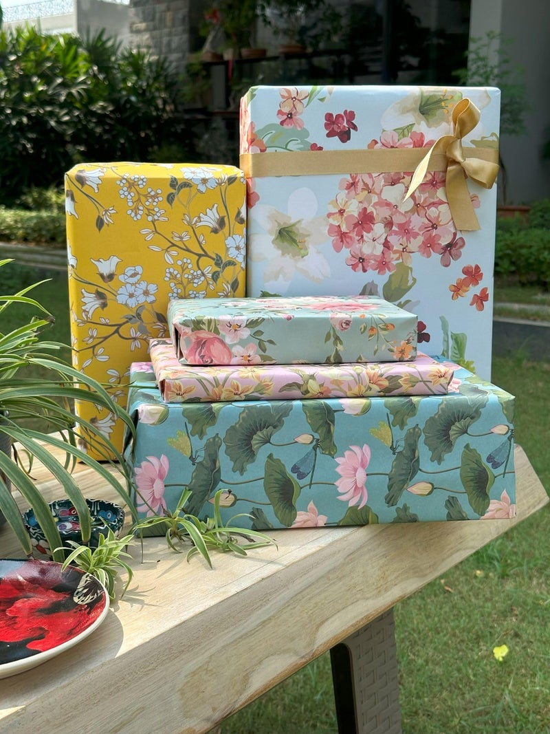 Aakar Pack of 5 Multicolor Floral Gift Wrapping Paper Sheets | 29 x 19 Inches | Matt Finish | 90 GSM Sheets | Ideal for Home Decor, Birthday, Wedding, Anniversary, Christmas & Festive Occasions - Image 2