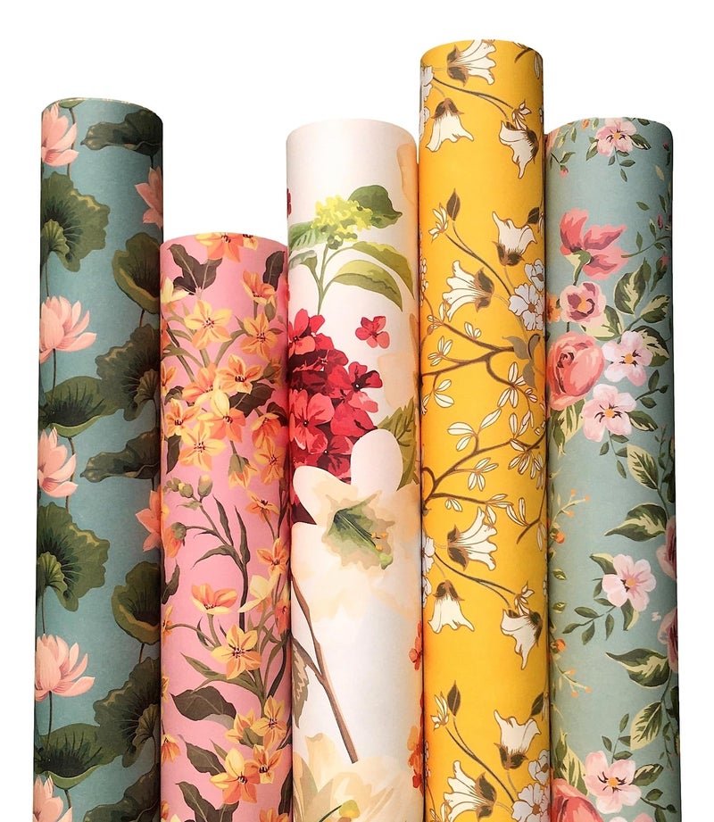 Aakar Pack of 5 Multicolor Floral Gift Wrapping Paper Sheets | 29 x 19 Inches | Matt Finish | 90 GSM Sheets | Ideal for Home Decor, Birthday, Wedding, Anniversary, Christmas & Festive Occasions - Image 1