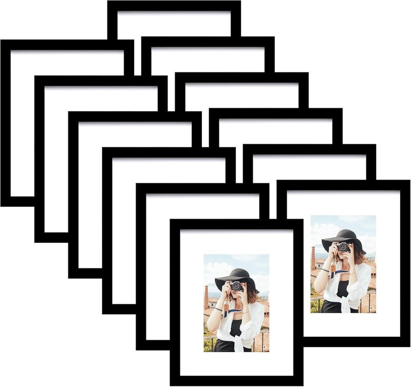Picrit 11x14 Picture Frame Set of 12, Photo Display 8x10 with Mat or 11x14 Without Mat for Wall Mounting or Table Top Display, Black. - Image 1