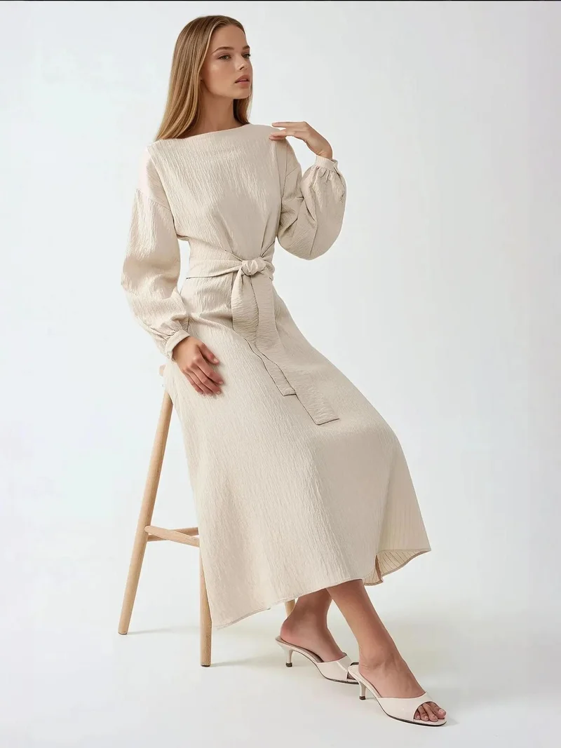 HICCUP Textured Crew Neck Maxi Dress