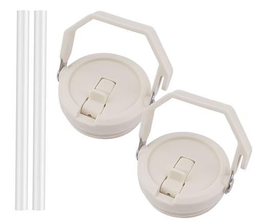 Tazanma 2 Pack 40 oz Tumbler Flip Straw Lid Replacement Fit for 40 oz Stanley Quencher, Leak Proof,Handle On Top,Reusable Tumbler Cover Compatible with 40oz Stanley Quencher (Cream White) - Image 1