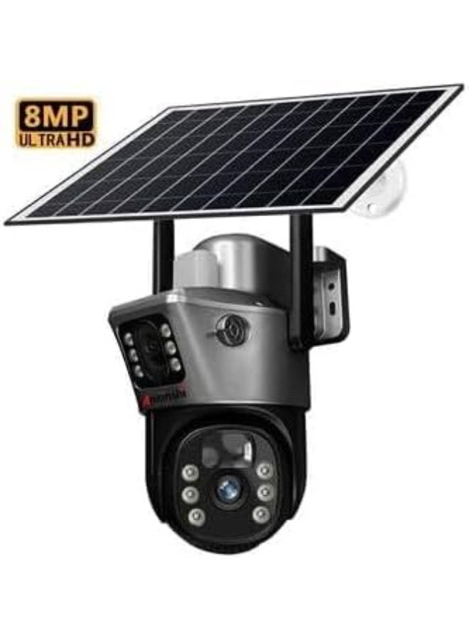 HD 8MP WiFi Dual Lens Solar Wireless CCTV Camera - Motion Detection, Auto Tracking, Dual Screen - Weatherproof Outdoor Security Camera - Easy Setup Night Cam - Image 2