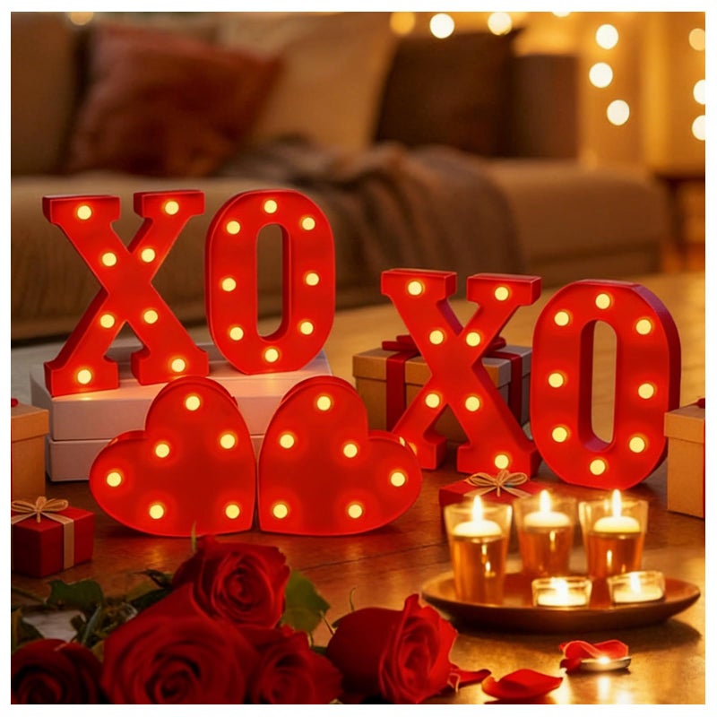 Seilvda Valentines Day XOXO Letters Decoration - 6Pcs Red Marquee Letter Lights with Heart Sign, LED Light up XOXO Letters for Valentines Day Window Table Home Bedroom Fireplace Indoor Decor, Battery Powered, 8.6'' - Image 1