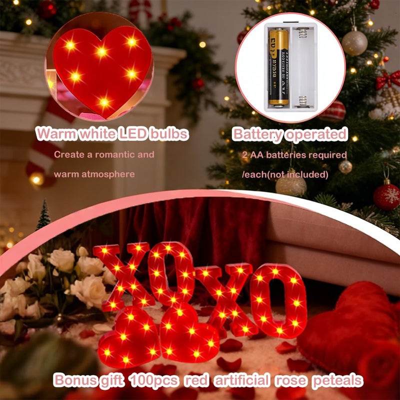 Seilvda Valentines Day XOXO Letters Decoration - 6Pcs Red Marquee Letter Lights with Heart Sign, LED Light up XOXO Letters for Valentines Day Window Table Home Bedroom Fireplace Indoor Decor, Battery Powered, 8.6'' - Image 4