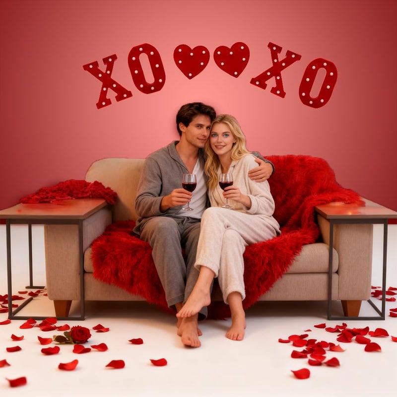 Seilvda Valentines Day XOXO Letters Decoration - 6Pcs Red Marquee Letter Lights with Heart Sign, LED Light up XOXO Letters for Valentines Day Window Table Home Bedroom Fireplace Indoor Decor, Battery Powered, 8.6'' - Image 2