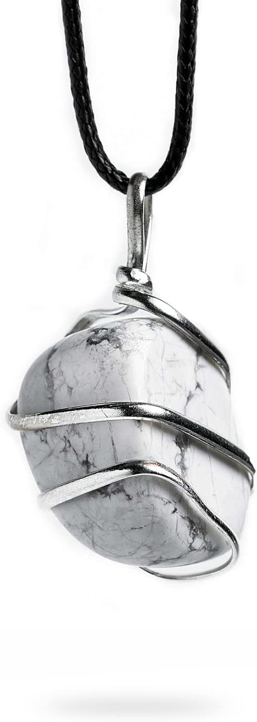 Ayana Wellness Ayana Crystals Handmade Howlite Tumbled Necklace - Howlite Crystal Stone Pendant, Statement Jewelry for Women, Trendy Bohemian Gemstone Necklace 
