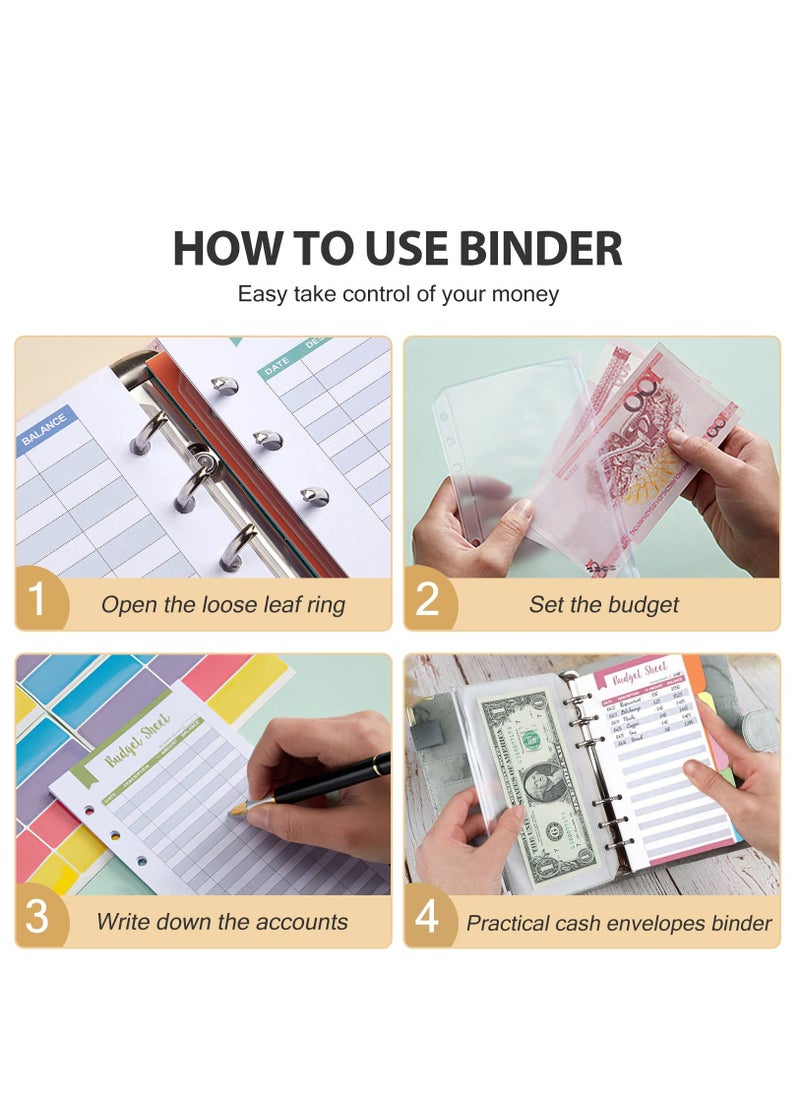 SYOSI A6 PU Leather Budget Binder Planner Budget Binder with Zipper Envelope Budget Binder with 12 Pieces Clear Zipper Envelope 12 Pieces Budget Sheet Cash Envelope for Budgeting Save Money  - Image 2
