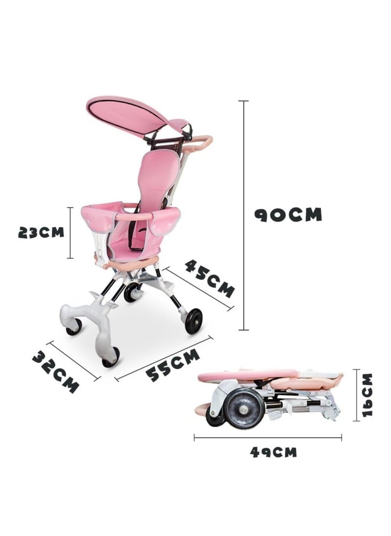 UKR - UKR Foldable Mini Stroller - Airplane Friendly Compact Baby Stroller for Travel | Best Cabin Stroller for Baby (Pink) - Image 1
